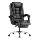 rattantree Executive Office Chair with High Back Large Seat with Footrest, Durable Ergonomic Recliner Computer Chair, PU Leather Gaming Chair with Tilt Function, Desk Chair for Office and Home, Black