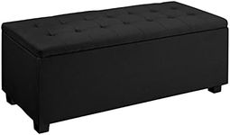 Artiss Tufted Storage Ottoman, Foot Rest Stool Bench Padded Seat Blanket Box Chest Bedroom Living Room Indoor, Black 97 x 41.5 x 35cm Faux Linen Fabric Open Lid Heavy Duty