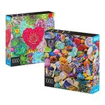 2-Pack of 1000-Piece Jigsaw Puzzles, for Adults, Families, and Kids Ages 8 and up, Succulents and Rocks and Minerals