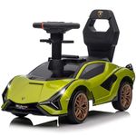 Voltz Toys Ride-on Sliding Car for Kids, Licensed Lamborghini SIAN for Toddlers 18-60 Months, Foot-to-Floor Walker Car Toy with Music, Lights and Under Seat Storage for Boys and Girls (Green)