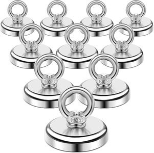 DIYMAG Super Strong Neodymium Fishing Magnets, 95lbs(43 KG) Pulling Force Rare Earth Magnet with Countersunk Hole Eyebolt-Dia 1.26 inch(32 mm) for Retrieving in River and Magnetic Fishing - 10 P