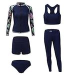 Women's Full Body Long Sleeve Swimsuit Rash Guard Long Leg 5 Piece Sets Sun Protection Surfing Swimwear,M