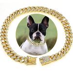 Golden Dog Chain Diamond Cuban Collars Walking Gold Metal Chain Collar with Design Secure Buckle,Pet Cuban Crystal Jewelry Collar Necklace Accessories for Dogs Cats(Gold,8inch)