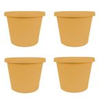 The HC Companies 8 Inch Round Prima Planter - Small Plastic Plant Pot with Rolled Rim for Indoor Outdoor Plants Flowers Herbs, Honey (Pack of 4)