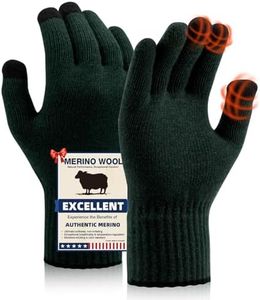 Heat equation Merino Wool Gloves for Men Women, Touch Screen Warm Glove Liners Thermal Soft Knit Lining for Winter Running Hiking S/M Bottle Green