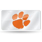 Rico LZS120202 NCAA Clemson Tigers Laser Cut Auto Tag, Silver, Silver/Orange