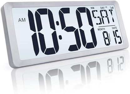 TXL Silver Large Digital Wall Clock with Backlight, 14.2" Battery Operated Alarm Clock with Day, Date & Temperature, Large Wall Clock for Classroom,Bedroom, Livingroom, Office，（Battery Included）