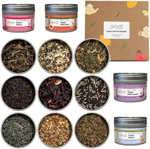 Heavenly Tea Leaves Organic Assorted 9 Loose Leaf Tea Gift Box (Approx. 90 Servings), Sampler Set of 9 Loose Leaf Teas & Tisanes - Variety Pack Assortment of Green Tea, Black Tea, & Herbal Tea