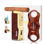 Cigar Lighter Set with V Cigar Cutter, Quad Windproof Jet Flame, Cigar Punch & Cigar Holder, 4-in-1 Cigar Accessories Kit with Gift Box for Christmas, Butane Refillable Torch lighters for Smoking