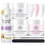 BORN PRETTY Acrylic Nail Kit Acrylic Powder and Liquid Set, Pink White Clear Acrylic Powder with Acrylic Nail Liquid Monomer for Quick Nail Extensions