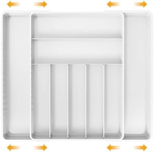 Simple Houseware Expandable Cutlery Drawer Organiser, Adjustable Flatware and Utensil Tray for Kitchen, White