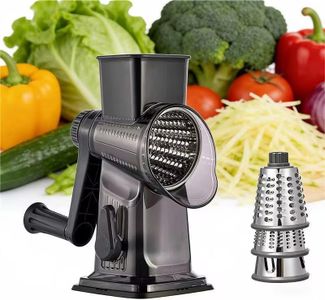 Rotary Cheese Grater Hand Crank, Stainless Steel Vegetable Slicer & Shredder with 3 Interchangeable Drums, Easy Clean Tabletop Grater with Anti-Slip Base for Kitchen, Fruit & Nuts