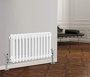 NRG 300 x 605 mm Gloss White Horizontal Cast Iron Radiator Double Panel for Bathroom Living Room and Kitchen