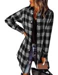 Zeagoo Flannel for Women 2024 Fall Fashion Long Sleeve Plaid Button Down Shirts Shacket Blouse Top with Pockets, Black and White, Small