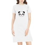 Pooplu Women's Regular Fit Knee Length Panda Face Emoji Cotton Graphic Printed Round Neck Half Sleeves Emoji, Gesture, Fun, Masti Tees, Pootlu Tops and Tshirts.(Oplu_White_3X-Large)