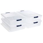 Rubbermaid Cleverstore Clear 41 QT Pack of 4 Stackable Plastic Storage Containers with Durable Latching Clear Lids, Visible Organization and Storage, Great for Craft, Tool, and Toy Storage,White