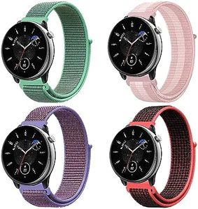 KoGiio 4 Pack 20mm Nylon Correa para Huawei Watch GT 5 Pro 42 mm,Hombres Mujeres-Negro rojizo & Morado & Verde hierba & Rosa