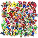 Super Mario Bros Stickers for Water Bottles 50 Pack Cute,Waterproof,Aesthetic, Stickers for Teens,Girls Perfect for Waterbottle,Laptop,Phone,Travel Extra Durable Vinyl (Mario)