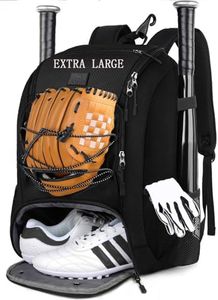 MATEIN Baseball Bag, Large Softball Bag with Shoe Compartment, Bat Bags for Men and Adult, Baseball Backpack with Fence Hook Hold TBall Bat, Batting Mitten, Helmet, Teeball Gear, Black