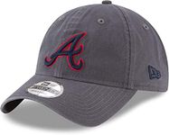 New Era MLB Core Classic 9TWENTY Graphite Charcoal Color Adjustable Hat Cap One Size Fits All, Atlanta Braves Charcoal Graphite, One Size