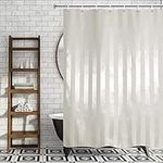 Blue Canyon Satin Stripe Shower Curtains | 100% Polyester Shower Curtain | Anti-Bacterial Surface Treatment | Water Repellent| Weighted Hem | 180 X 180cm | 12 Reinforced Eyelets with Hooks (White)