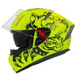 Ignyte IGN-4 Pitbull ISI/DOT Certified Full Face Graphic Helmet with Outer Anti-Fog Clear Visor and Inner Smoke Sun Shield (Medium 580 MM, Glossy Fluo Neon Black)
