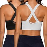 Sykooria Strappy Sports Bras for Women High Impact Padded Yoga Criss Cross Bras Cute Workout Tops Gym Bra, H 2pcs Black+white, Medium