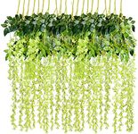 DearHouse 6 Pieces 3.6 Feet Artificial Flower Silk Wisteria Vine Rattan Fake Wisteria Garland Hanging Flowers for Home Garden Party Wall Wedding Decor (Green)