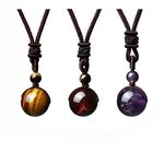 Jovivi Healing Crystals Necklace Natural Tiger Eye Amethyst Lucky Blessing Protection Chakra Beads Stone Pendant for Women Men Adjustable, Crystal, No Gemstone