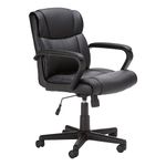 Amazon Basics Classic Leather-Padded Mid-Back Office Desk Chair with Armrest - Black