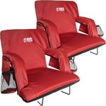 Brawntide Wide Stadium Seat Chair - Extra Thick Padding, Reclining Back, Bleacher Attachment, Shoulder Straps, 4 Pockets, Ideal for Sporting Events, Beaches, Parks, Camping (Red, 2 Pack)