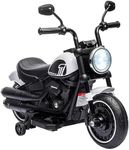 HOMCOM 6V Kids Electric Motorbike Ride-Ons Motorcycle with Training Wheels, Headlight, for Ages 18-36 Months - White