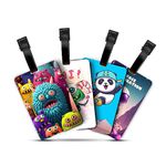 Ultra 3D Lenticular Luggage/Bag/Travel ID Label Tags for Suitcase & School Bags | Set of 4 | Monster + Space + Panda + Hi goo Theme