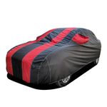 GOSHIV Car Body Cover Compatible with Chevrolet Sail U VA All-Weather Protection, Custom Fit, Premium, Mirror Pockets (Strip Red)