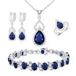 LMXXVJ Women Jewelry Set Platinum Plated Necklace Open Ring Earrings Bracelet Set,Birthday/Anniversary Mother 's Day Jewelry Gifts for Mom/Wife/Sister/Best Friend (blue, Adjustable)