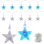 Blue and White Christmas and Hannukah Star LED Holiday Lights- 20 Fairy Lights Per String, 40 Total- Indoor/Outdoor Decorations for Winter Holiday X-Mas Parties, Bedroom, Patio, and Home Decorations