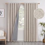 YoungsTex Linen 100% Blackout Curtains 84 Inches Long 2 Panels, Back Tab Room DarkeningTextured Window Drapes for Living Room Farmhouse Rod Pocket, 52 X 84 Inch, Beige