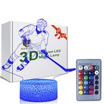 AZALCO Teenager Christmas Gifts Xmas Gift 3D Illusion Hockey Night Light Lamp 16 Color Changing Smart Touch&Remote Control Birthday Gift for Boys and Girls Hockey Lover