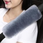 AOGELAN Fluffy Fuzzy Genuine Sheepskin Car Seat Belt Covers for Soft Auto Lambswool Seatbelt Pads, Shoulder Strap Cushion Adults Kids (2, Blue Grey)