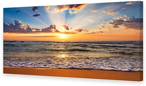 Muolunna BK1850 Wall Art Decor Large Canvas Print Picture Sunrise Ocean Beach Waves Scenery Modern Painting Artwork for Office Wall Decor Home Decoration Stretched and Framed Ready to Hang, 20x40inch