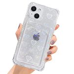 SmoBea Compatible with iPhone 14 Case, Holographic Laser Glitter Bling Heart Card Holder Soft & Flexible TPU Shockproof Cover for Women Girls Heart Pattern Case (Heart/Clear)