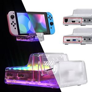 eXtremeRate AiryDocky DIY Kit LED Version Replacement Shell Case Compatible with Nintendo Switch Dock, Redesigned IR Remote Control 7 Color 50 Effects RGB LED Kit for Nintendo Switch OLED Dock