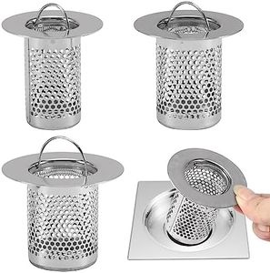 KASCLINO Stainless Steel Drain Strainer, 3-Pack Bathroom Sink Hair Catcher, Kitchen Sink Drainer with Handle, Multi-Hole Design Floor Drainer(Silver)