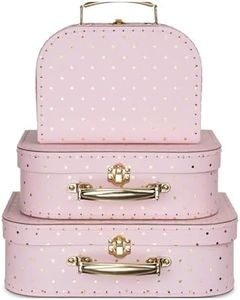Jewelkeeper Paperboard Suitcases, Set of 3 - Nesting Storage Gift Boxes for Birthday Wedding Easter Nursery Office Decoration Displays Toys Photos - Pink and Gold Dot Design