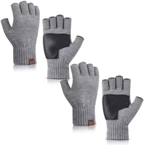 MAYLISACC 2 Pair Half Finger Knit Gloves without Finger Tips Winter, Warm Fingerless Gloves for Typing Stretchy Knit Grey