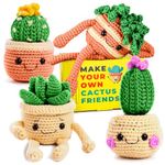 MODDA Crochet Kit for Beginners - Beginner Crochet Starter Kit with Easy-to-Follow Video Tutorials, Learn to Crochet Kits for Adults and Kids, DIY Knitting Supplies, Cactus Kit, 4 Pack Plants Family