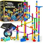 NATIONAL GEOGRAPHIC Glowing Marble Run – 150 Piece Construction Set with 30 Glow in the Dark Glass Marbles & Storage Bag, STEM Gifts for Boys and Girls, Building Project Toy (Amazon Exclusive)