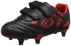 Optimum Boy's Razor 6 Stud Football Boots - Flat Moulded Stud Outsole, Easy Fastening Astro Trainers - PU Leather, Flexible & Comfortable Fit Football Boots - Red (Black/Red), 3 UK 36 EU