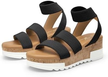 Athlefit Women's Wedge Sandals Platform Sandals Cork Elastic Strap Sandals Size 7.5 Black