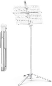KraftGeek 66" Capsule Music Stand for Sheet Music, Portable and Folding Music Stand for Musicians and Instrument Players, Adjustable Music Tray with Page Holder Clips, No Assembly Required